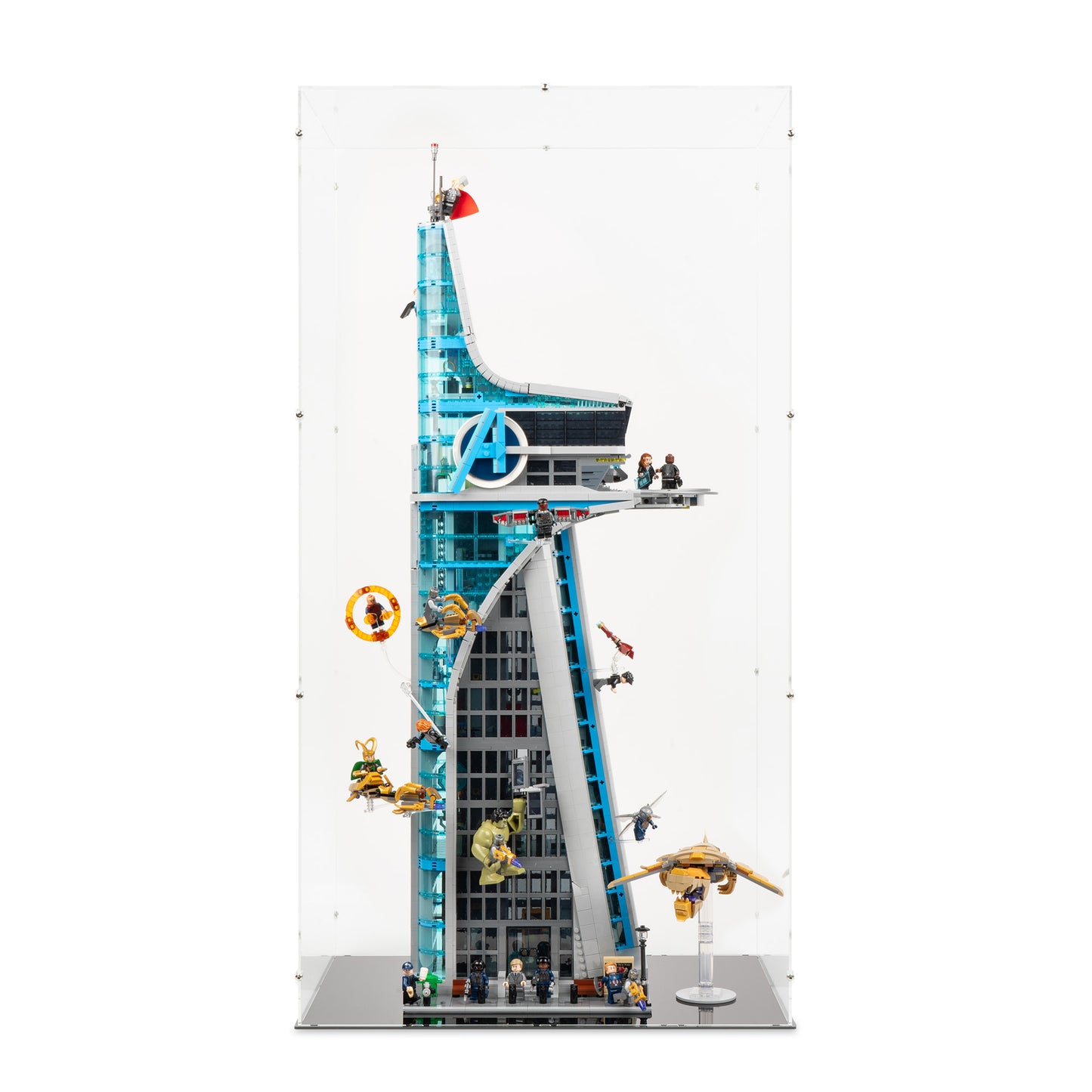 Front view of LEGO 76269 Avengers Tower Display Case.