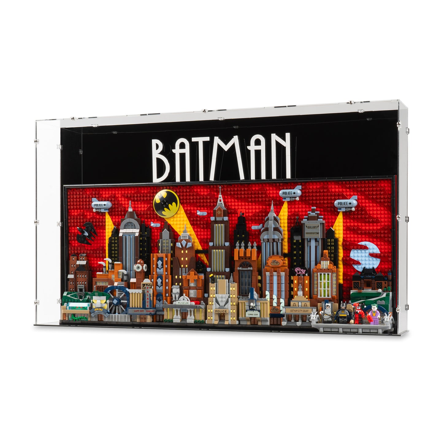 Angled view of LEGO 76271 Batman The Animated Series Gotham City Display Case.