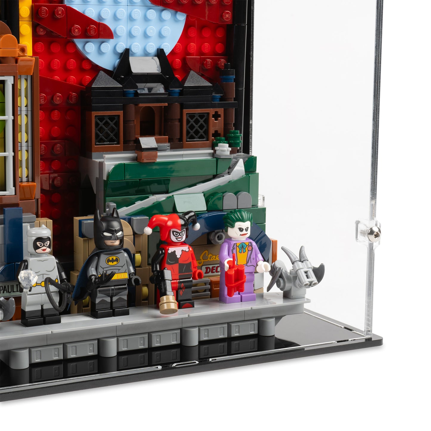 Fitting detail view of LEGO 76271 Batman The Animated Series Gotham City Display Case.