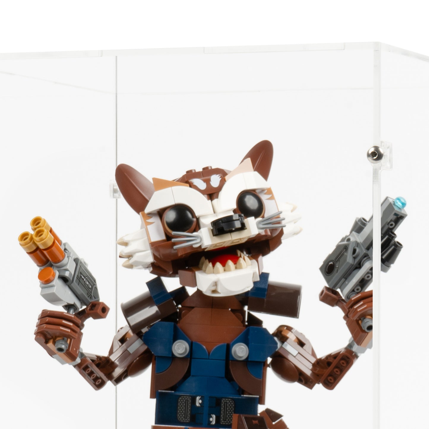 Fitting detail view of LEGO 76282 Rocket and Baby Groot Display Case.