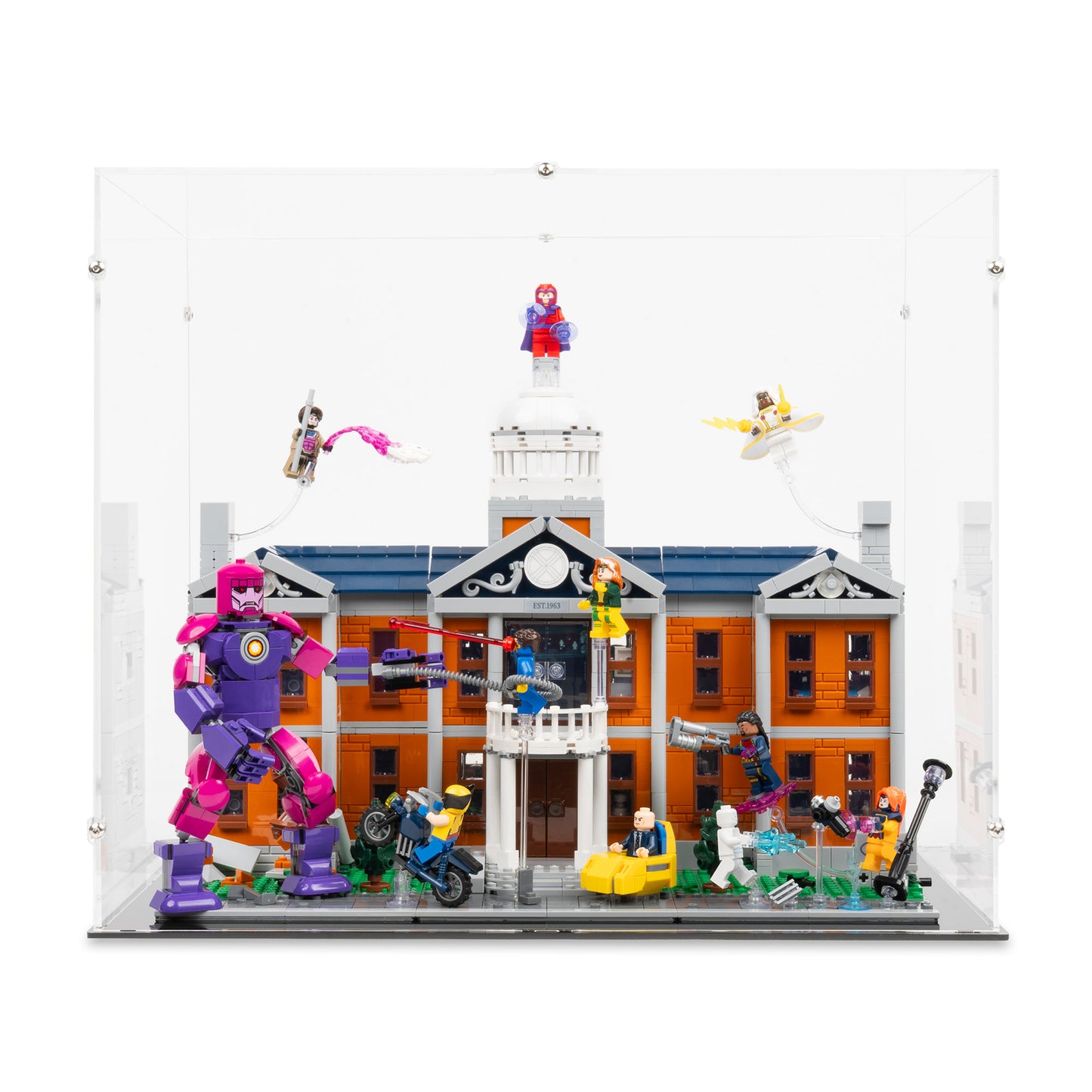 Front view of LEGO 76294 X-Men The X-Mansion Display Case.