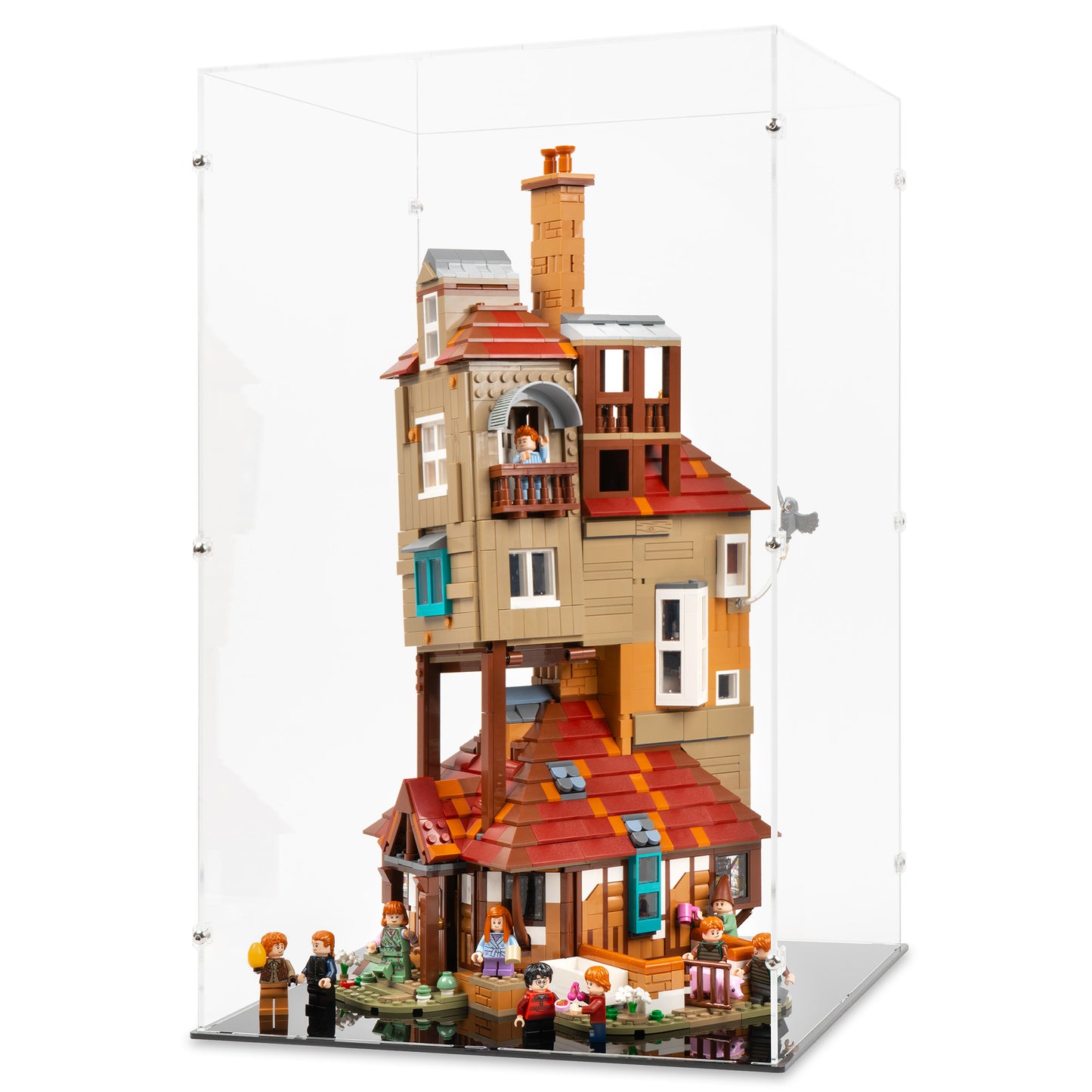 Angled view of LEGO 76437 The Burrow – Collectors' Edition Display Case.