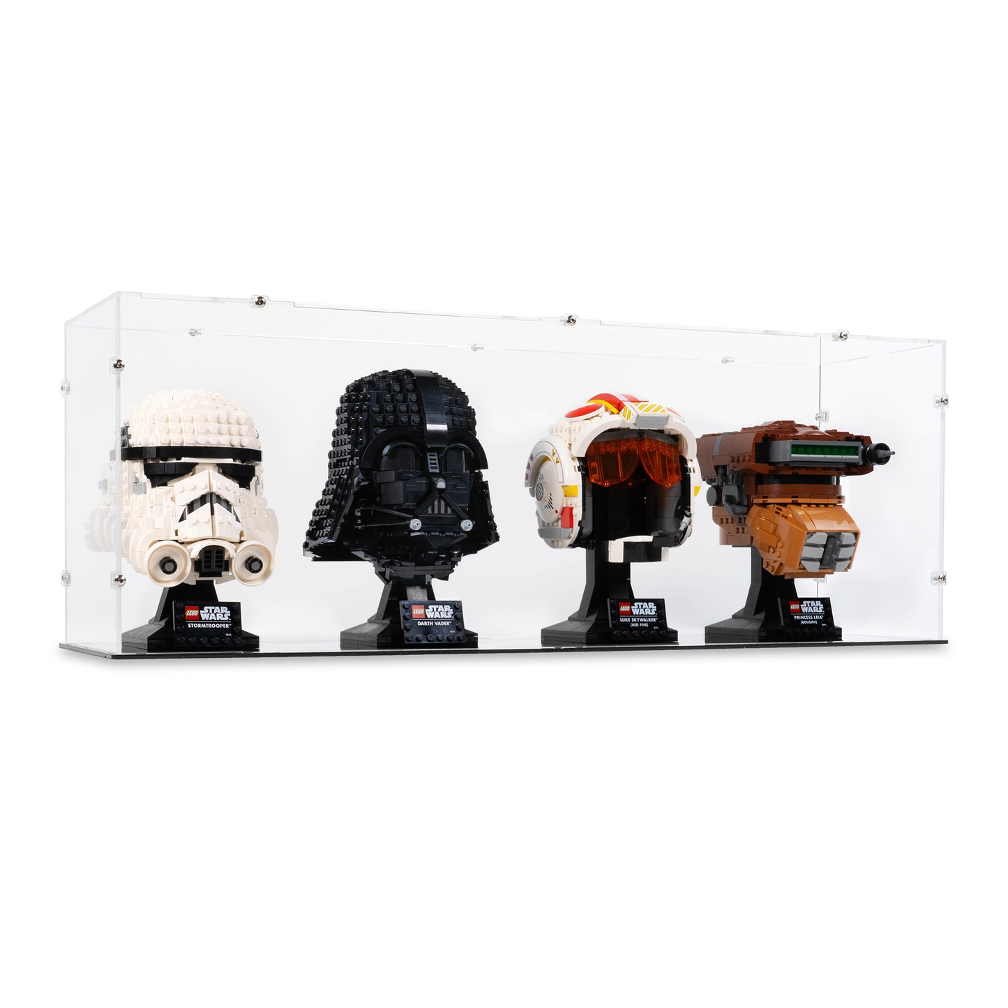 Angled view of 4x LEGO Helmets Display Case.