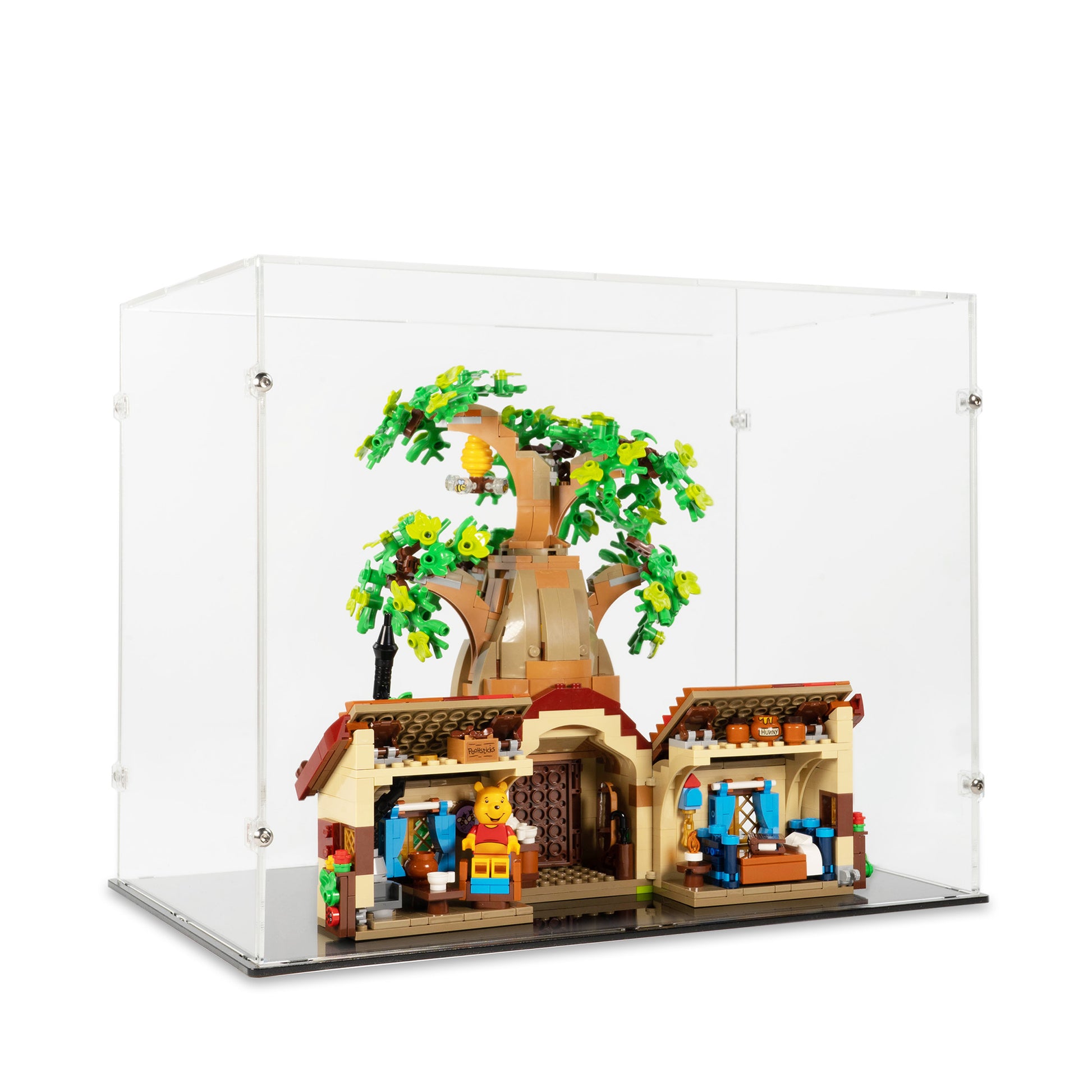 Back angled open view of LEGO 21326 Winnie the Pooh Display Case.