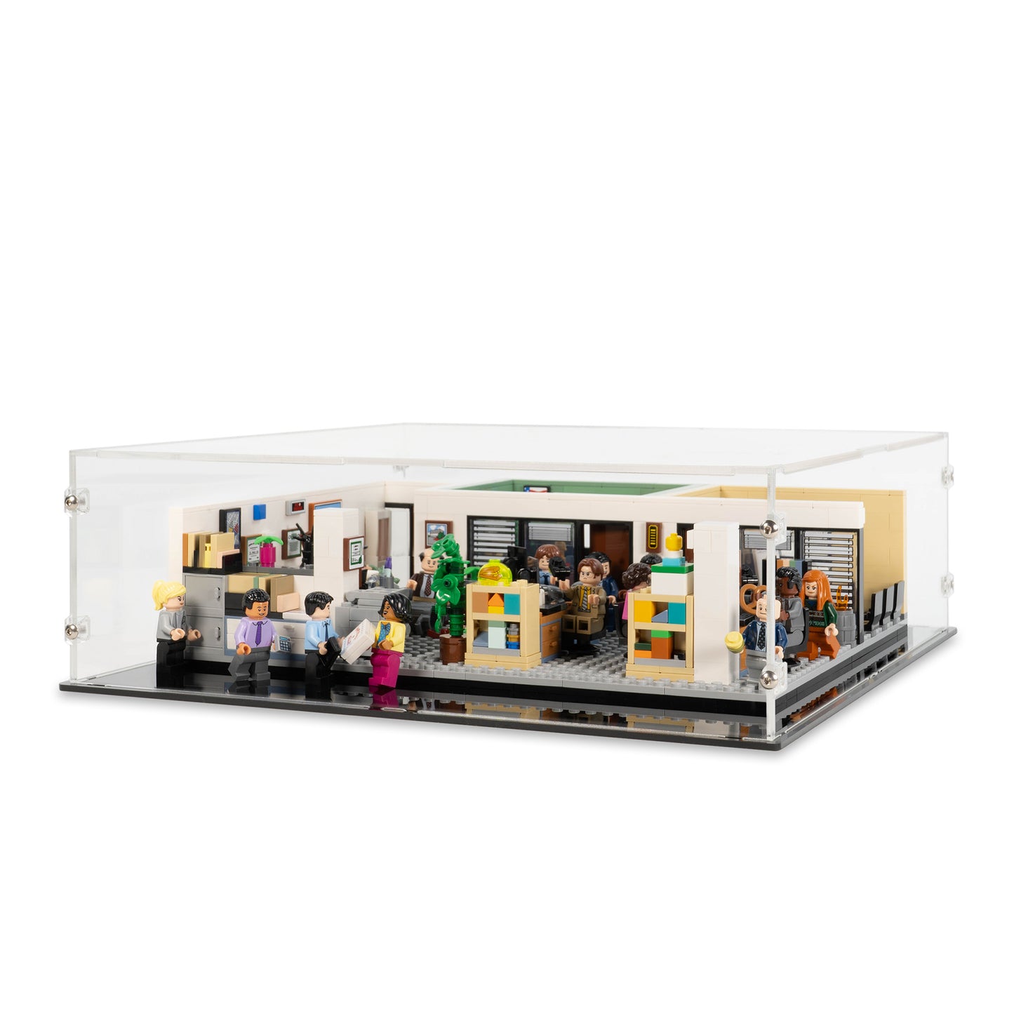 Angled view of LEGO 21336 The Office Display Case.