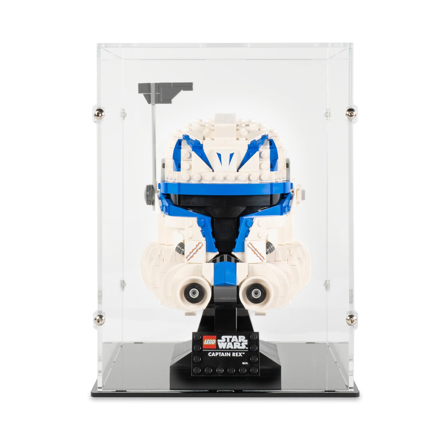 Front view of LEGO 75349 Captain Rex Helmet Display Case.