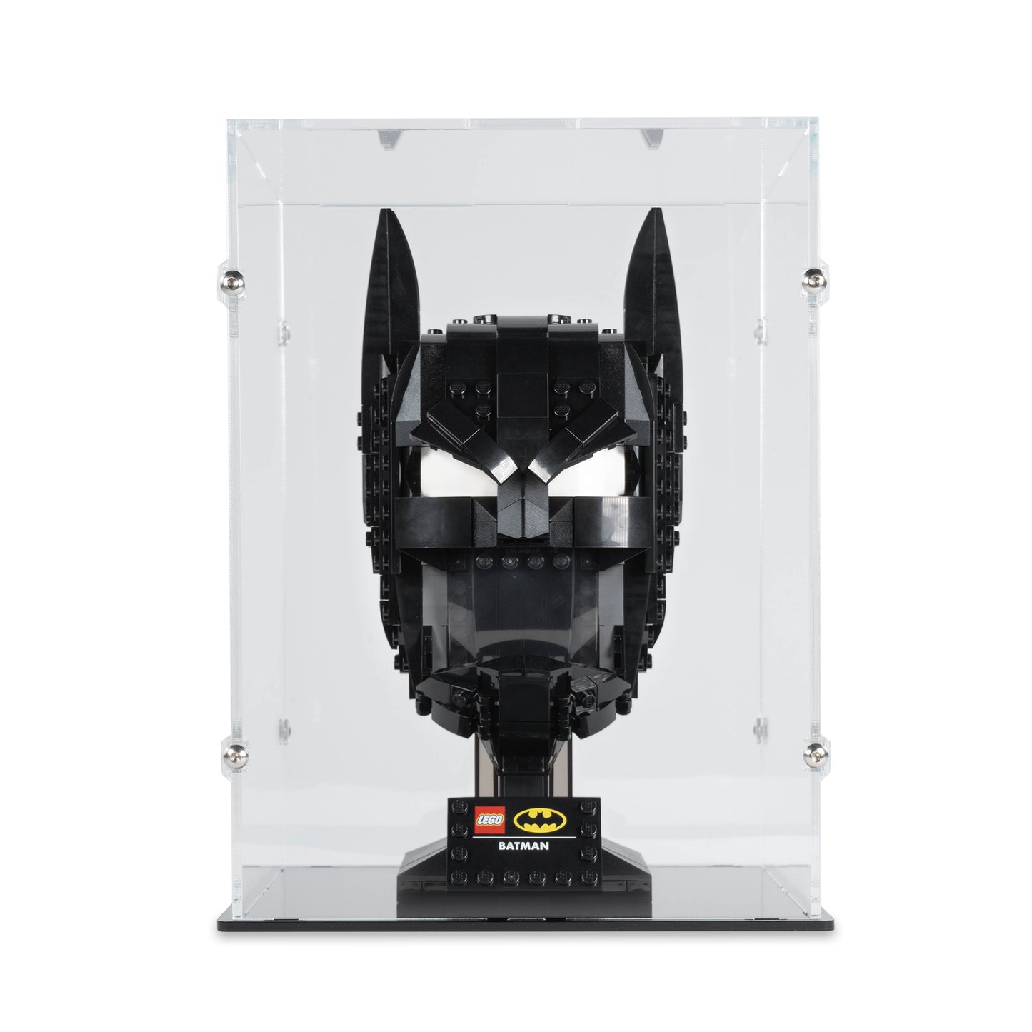 Front view of LEGO 76182 Batman Cowl Display Case.
