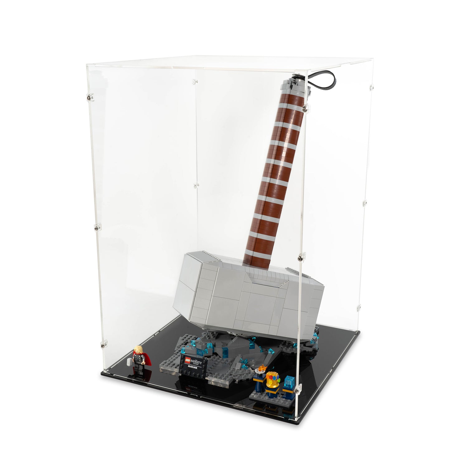 Angled top view of LEGO 76209 Thor's Hammer Display Case.