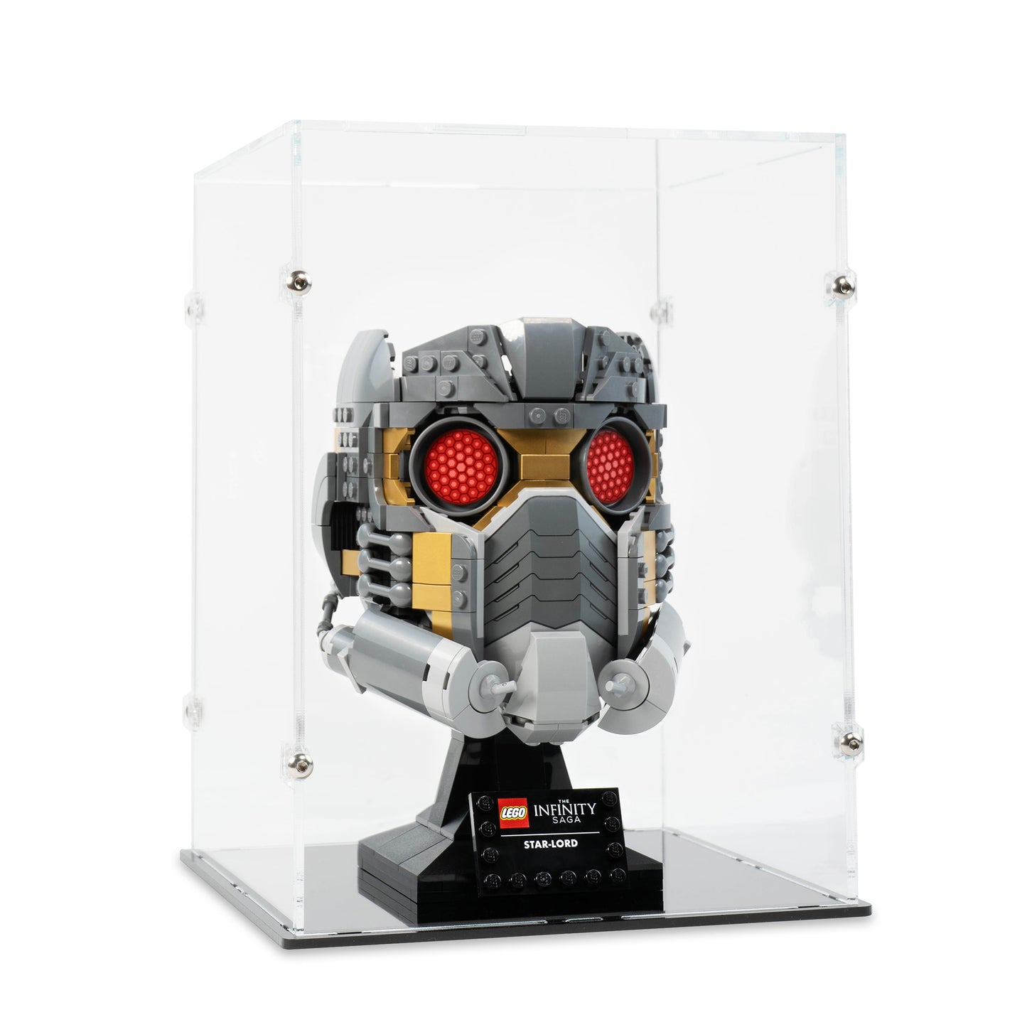 Angled view of LEGO 76251 Star-Lord's Helmet Display Case.