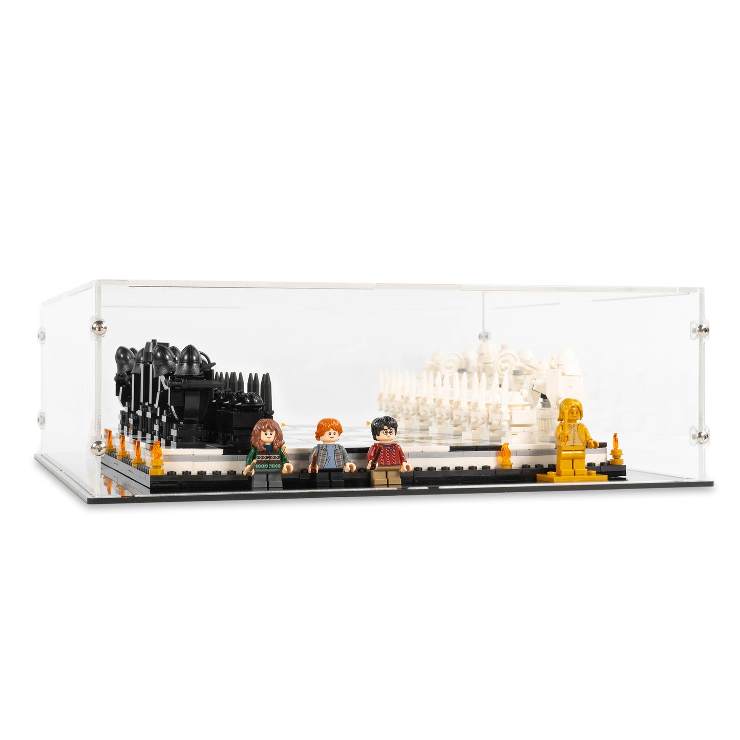 Angled view of LEGO 76392 Hogwarts Wizard’s Chess Display Case.
