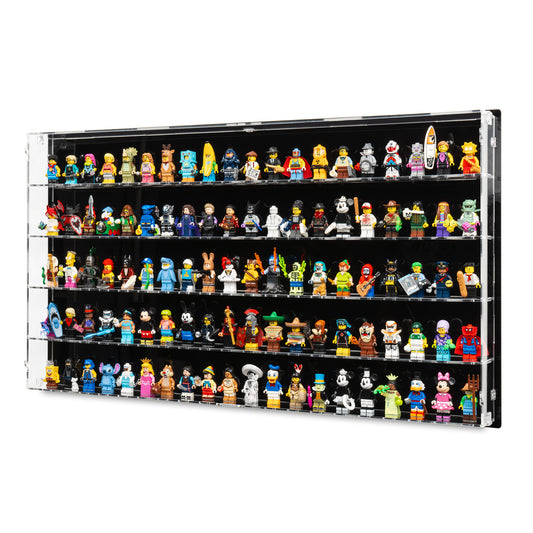 Angled view of 100 LEGO Minifigures Wall-Mounted Display Case.