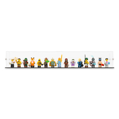 Front view of 15 LEGO Minifigures Display Case with a black base.