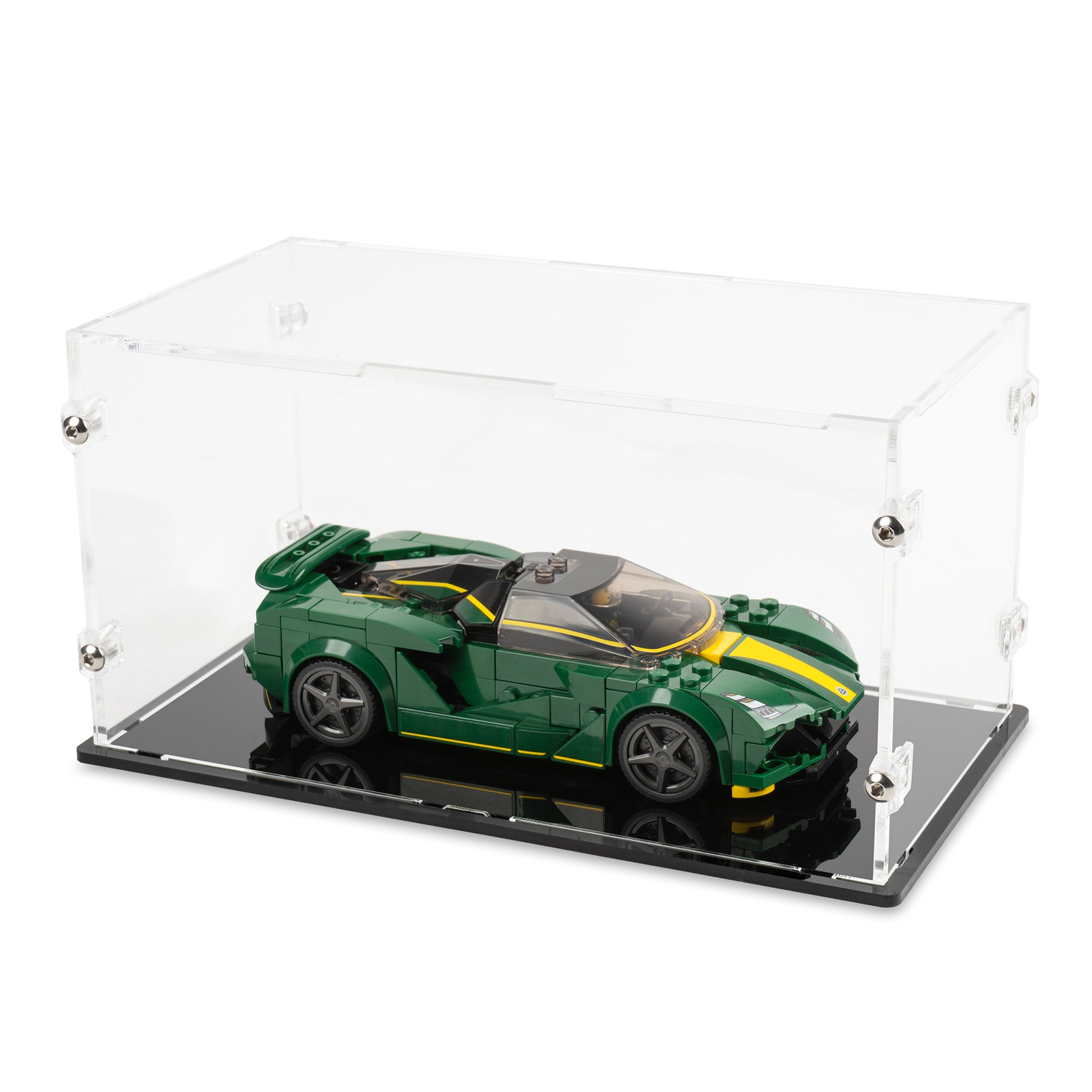 Angled top view of 1x LEGO Speed Champions Display Case with a black base.