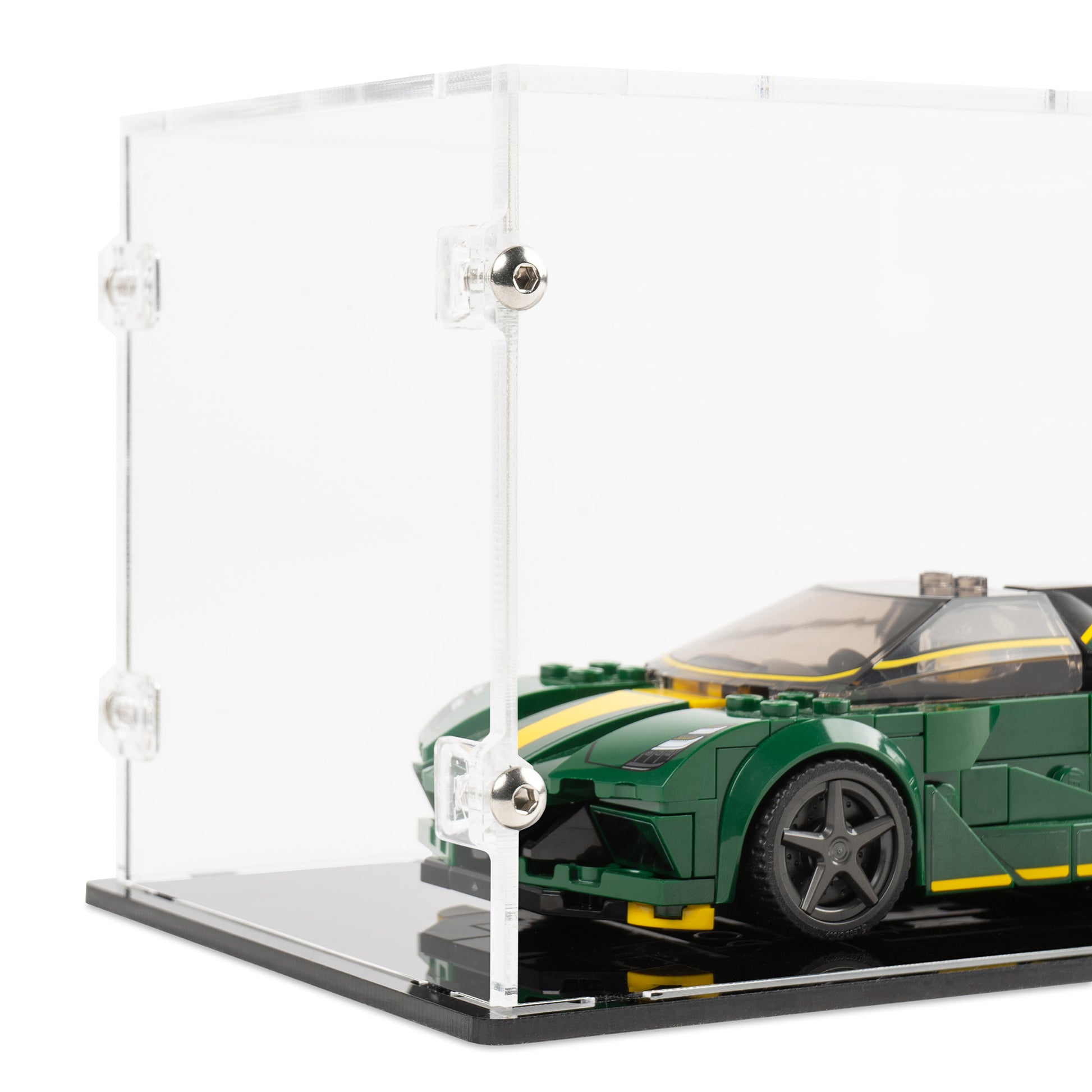 Fitting detail view of 1x LEGO Speed Champions Display Case with a black base.