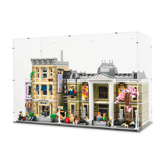 Angled view of 2.5x 16.5 inch tall LEGO Modular Display Case.