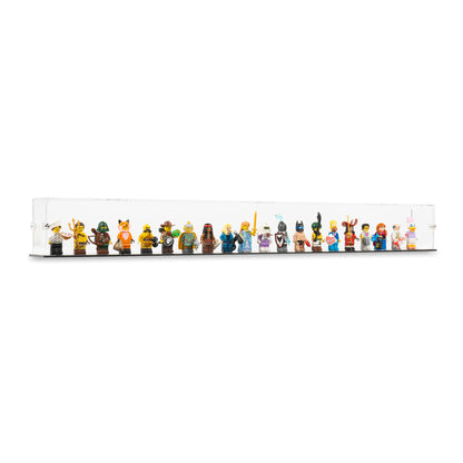 Angled view of 20 LEGO Minifigures Display Case with a black base.