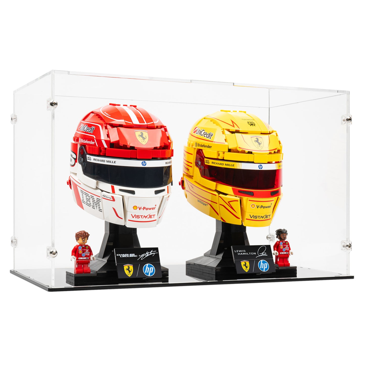 Angled view of 2x LEGO Formula 1 Helmets Display Case.