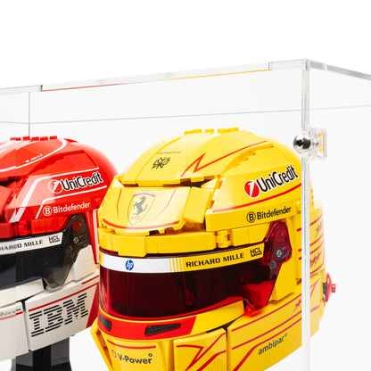 Fitting detail view of 2x LEGO Formula 1 Helmets Display Case.