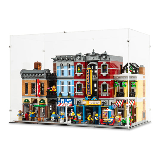 Angled view of 2x 14 inch tall LEGO Modular Display Case.