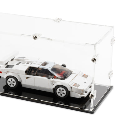 Fitting detail view of 3x LEGO Speed Champions Parallel Display Case with a black base.