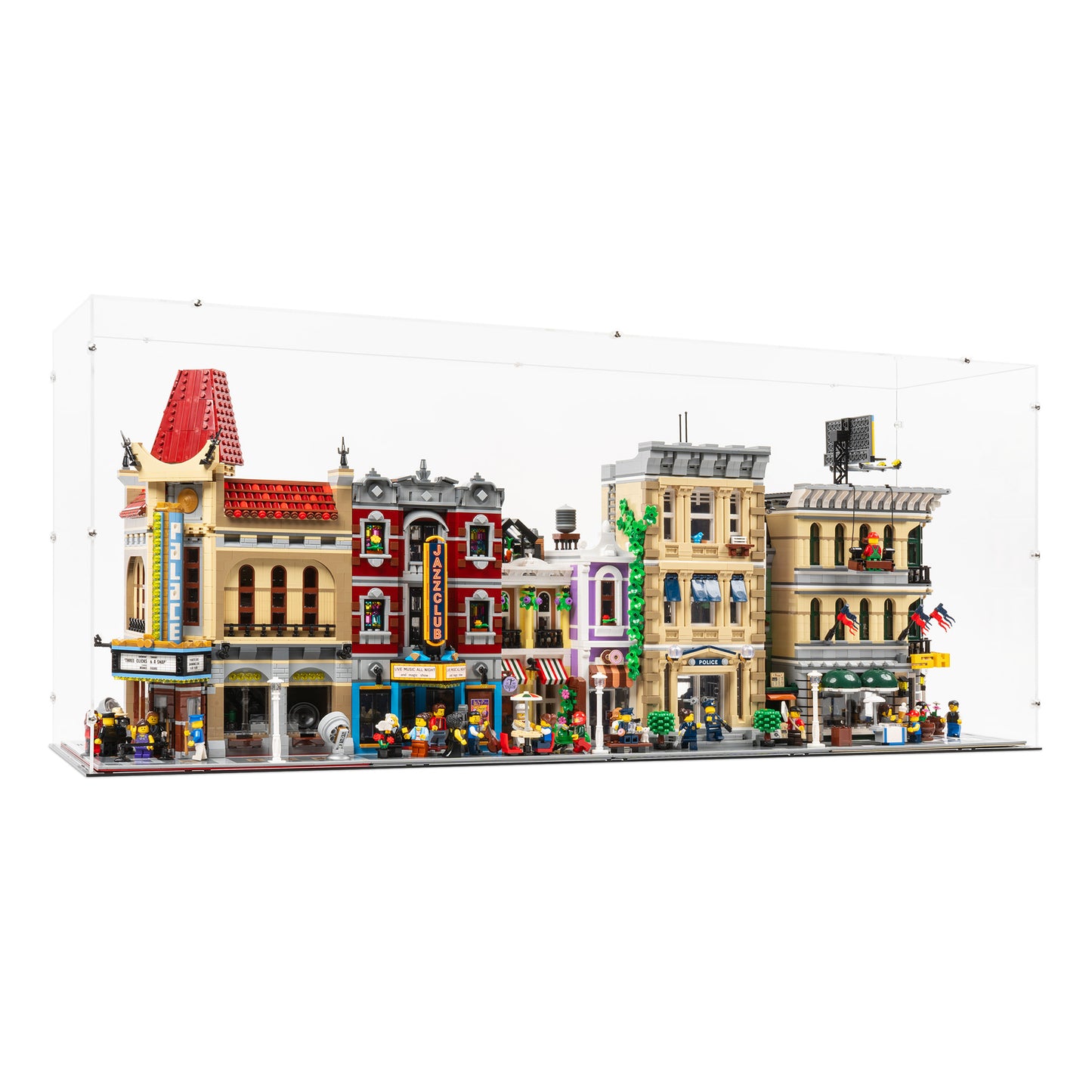 Angled view of 4x 16.5 inch tall LEGO Modular Display Case.