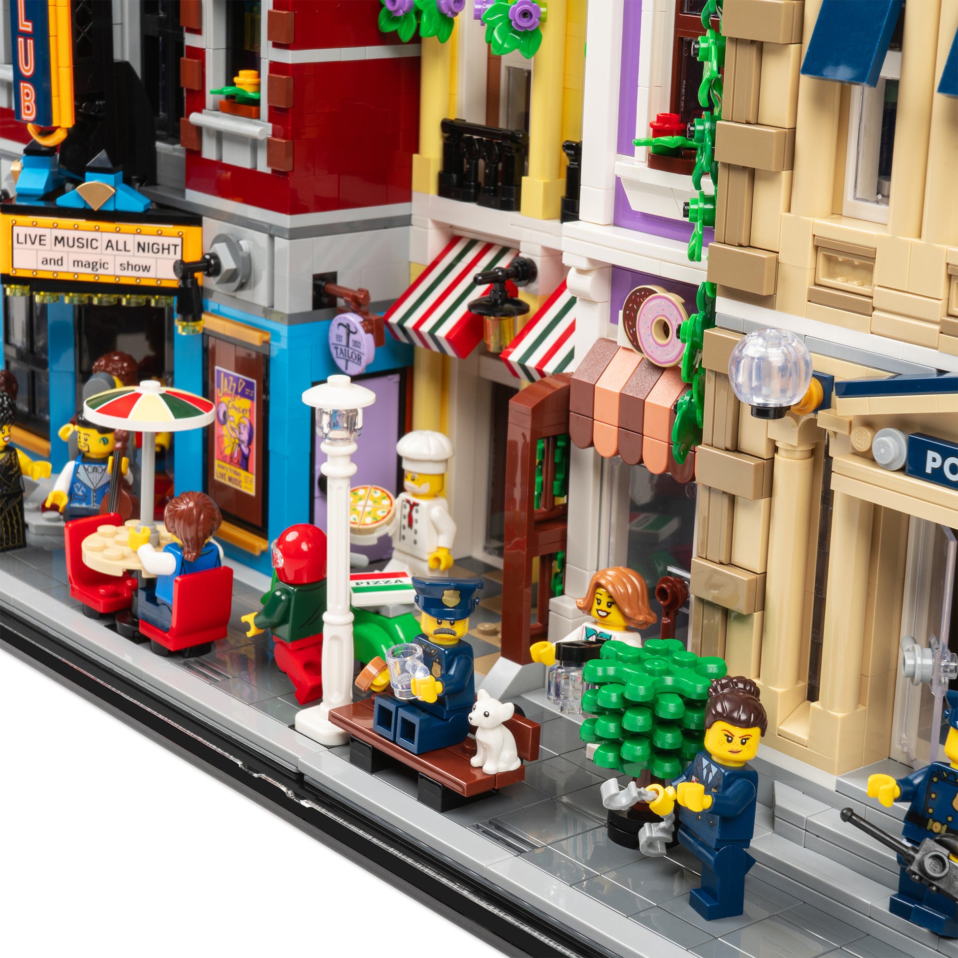 Street detail view of 4x 16.5 inch tall LEGO Modular Display Case.