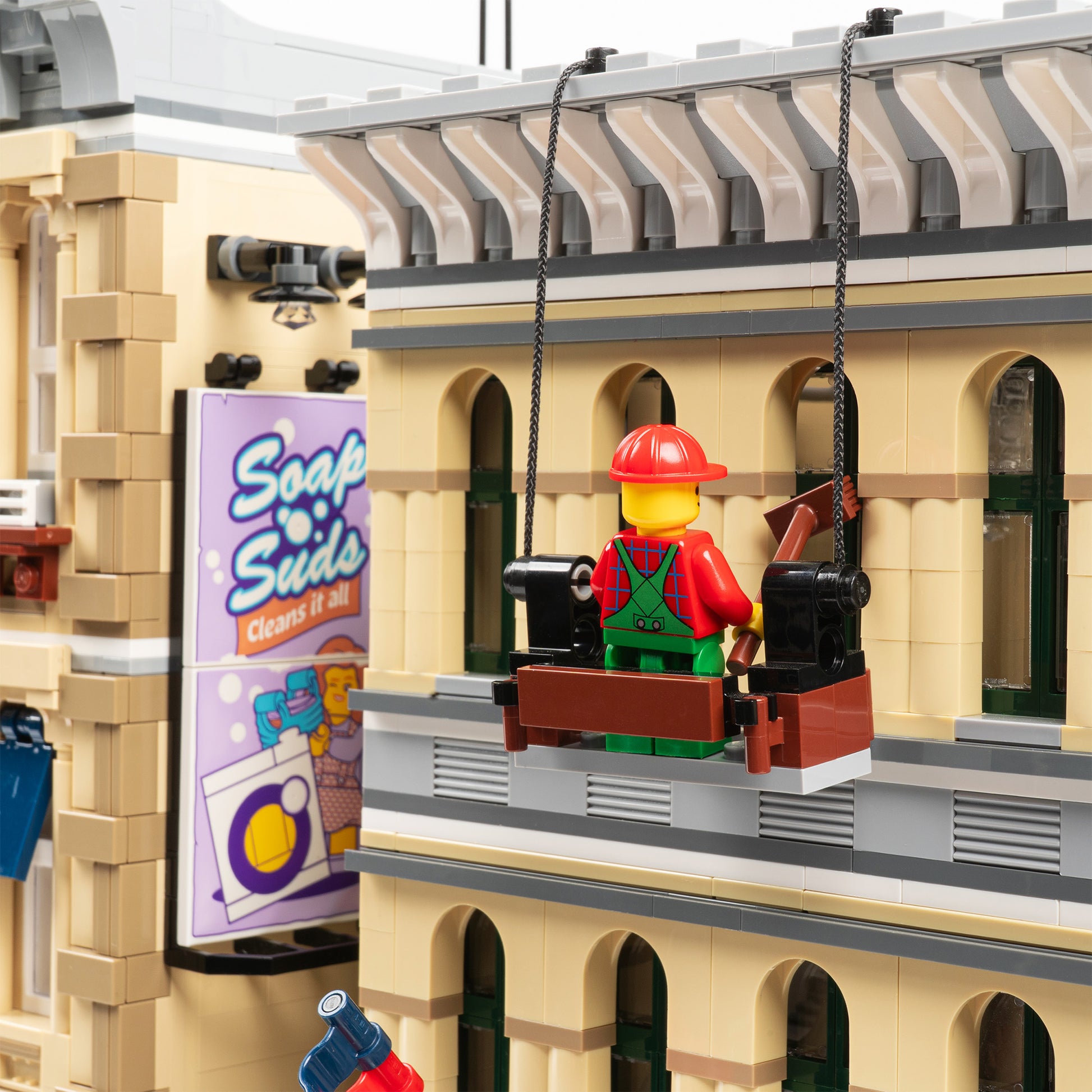 Building detail view of 4x 16.5 inch tall LEGO Modular Display Case.