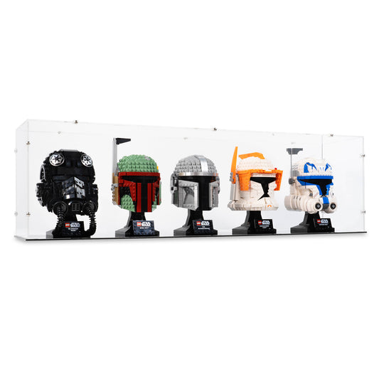 Angled view of 5x LEGO Helmets Display Case.