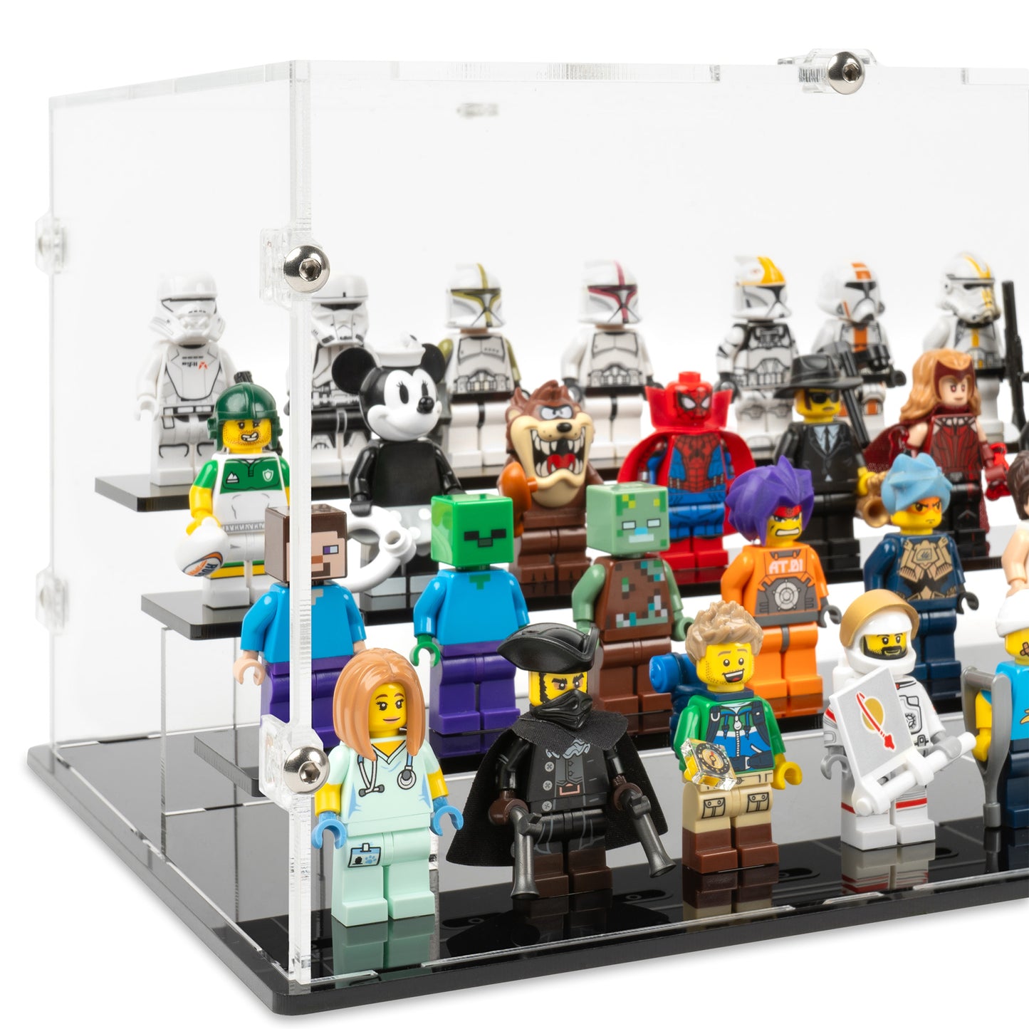 Fitting detail view of 80 LEGO Minifigures Display Case.