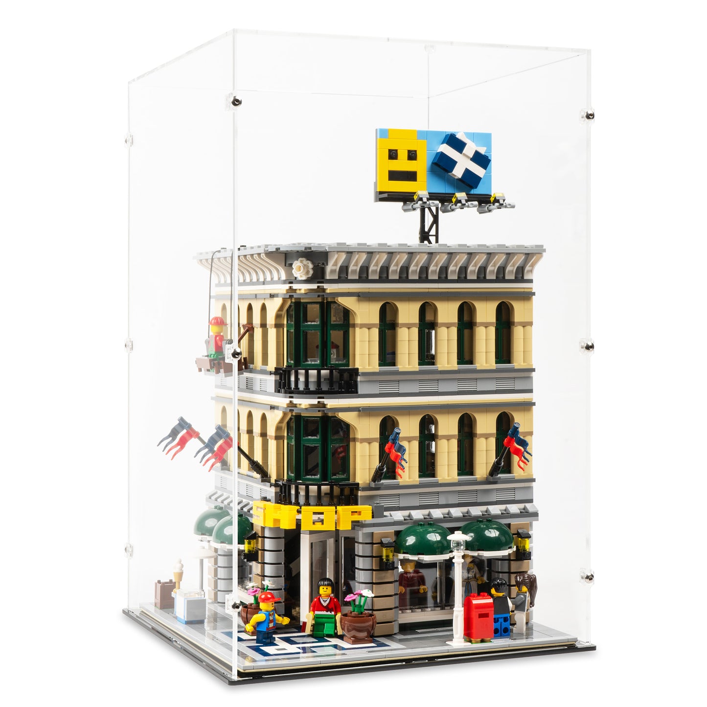 Angled view of LEGO 10211 Grand Emporium Display Case.