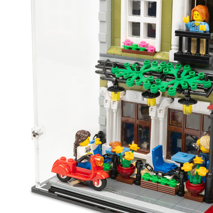 Fitting detail view of LEGO 10243 Parisian Restaurant Display Case.