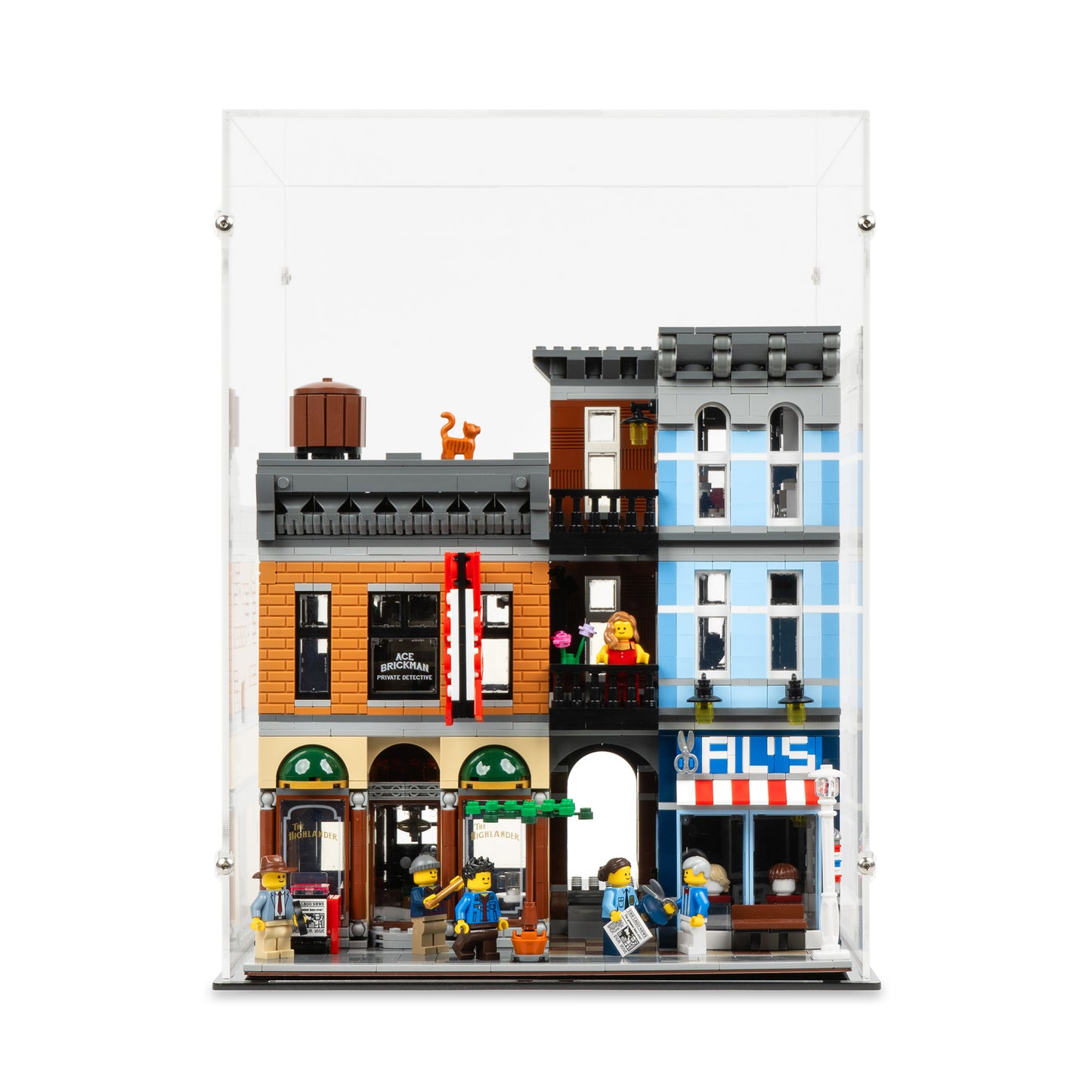 Front view of LEGO 10246 Detective’s Office Display Case.