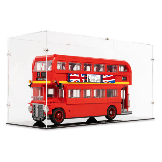 Angled view of LEGO 10258 London Bus Display Case.