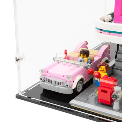 Fitting detail view of LEGO 10260 Downtown Diner Extended Display Case.