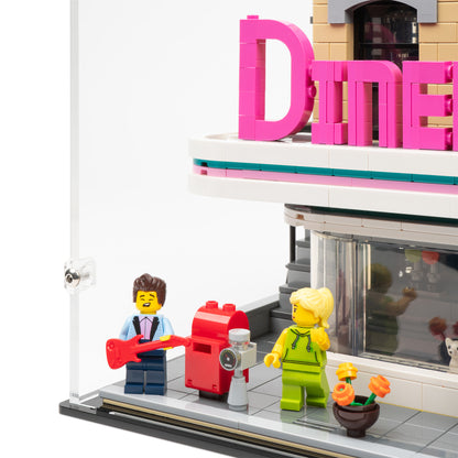 Fitting detail view of LEGO 10260 Downtown Diner Display Case.