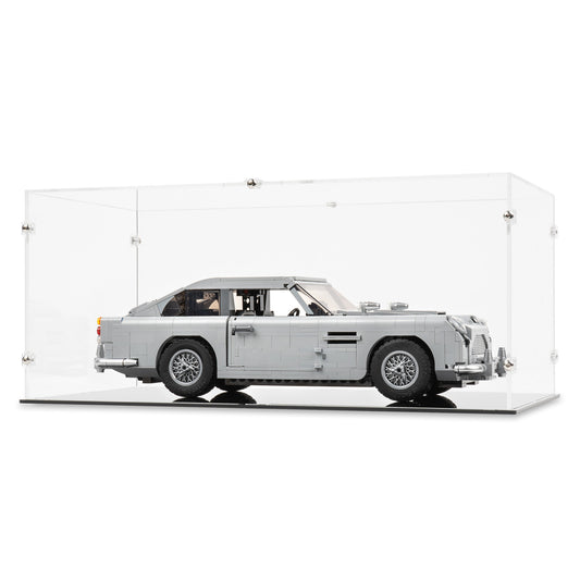 Angled view of LEGO 10262 James Bond Aston Martin DB5 Display Case.