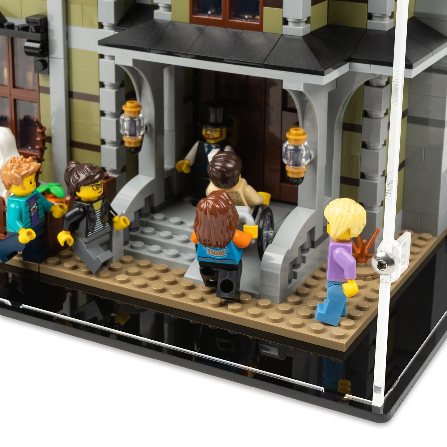 Fitting detail view of LEGO 10273 Haunted House Closed Display Case.