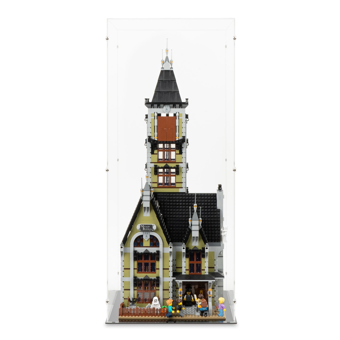 Front view of LEGO 10273 Haunted House Closed Display Case.