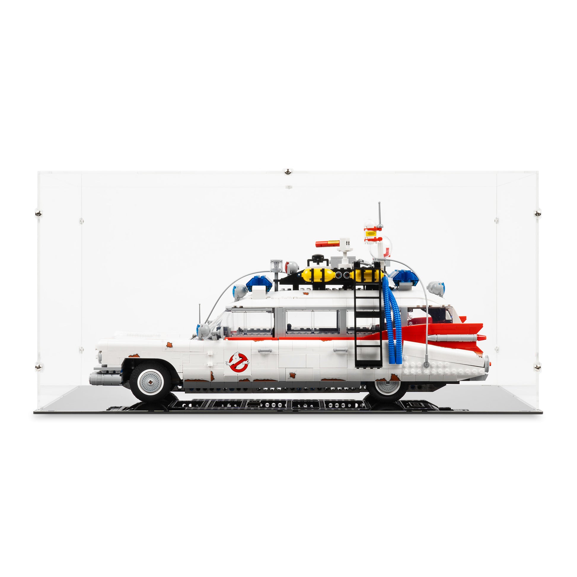 Front view of LEGO 10274 Ghostbusters ECTO-1 Display Case.