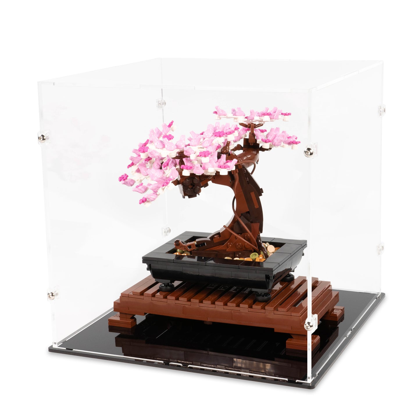 Angled top view of LEGO 10281 Bonsai Tree Display Case.