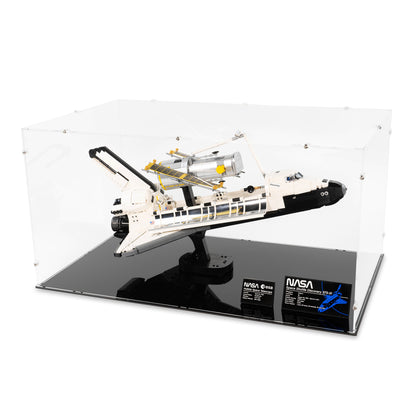 Angled top view of LEGO 10283 NASA Space Shuttle Discovery Display Case.