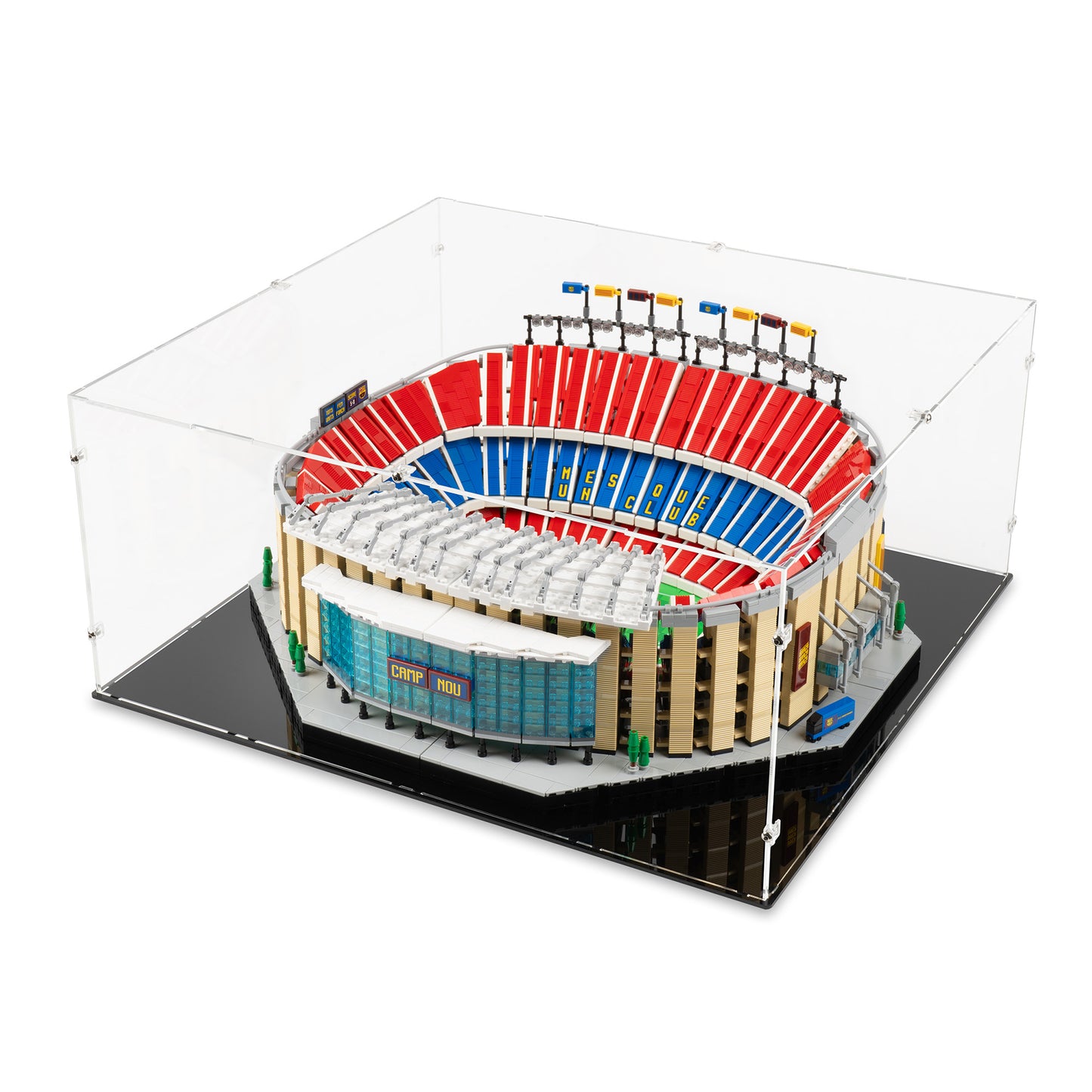 Angled top view of LEGO 10284 Camp Nou FC Barcelona Display Case.