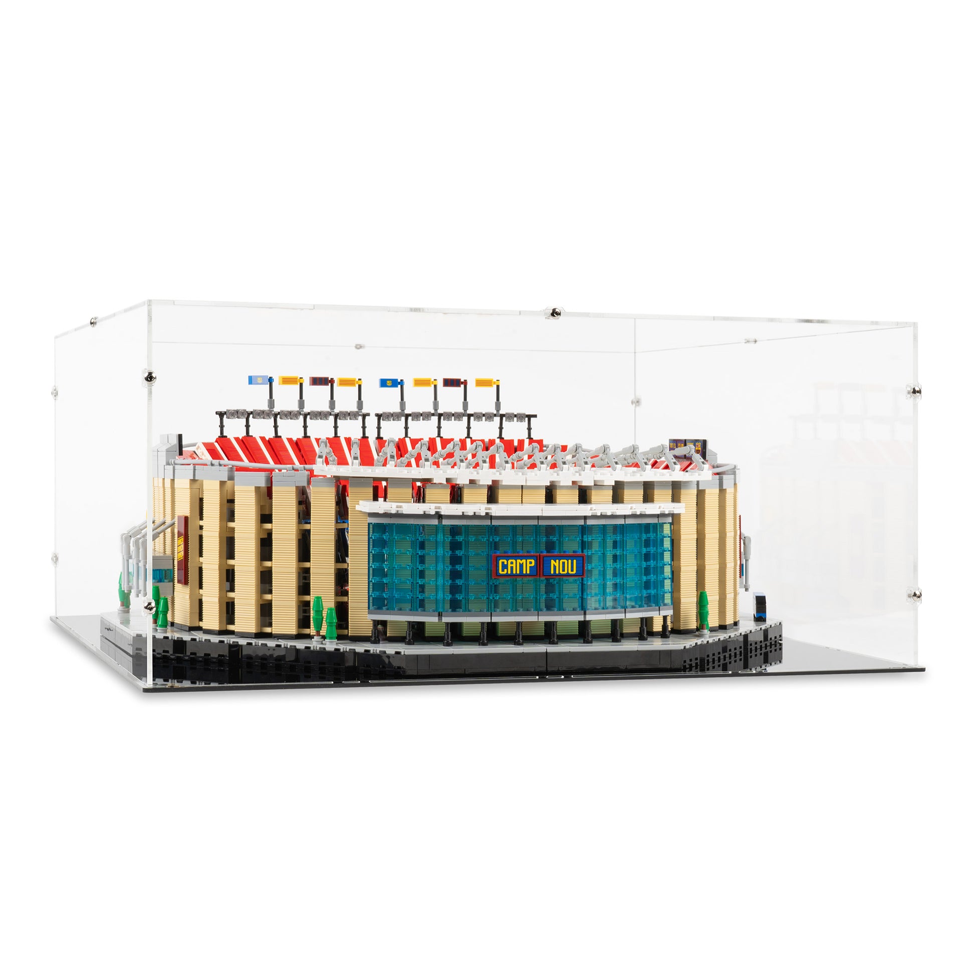 Angled view of LEGO 10284 Camp Nou FC Barcelona Display Case.