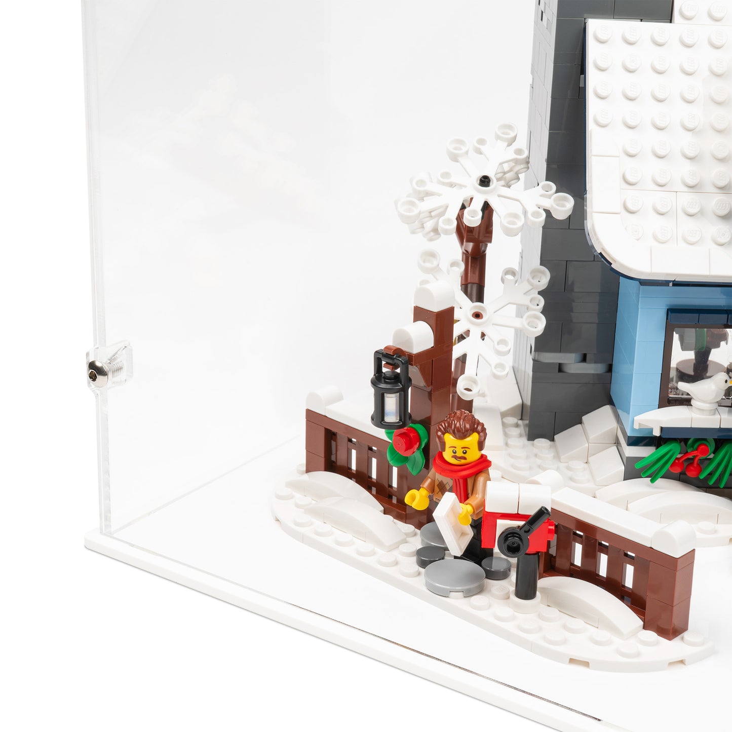 Fence detail view of LEGO 10293 Santa’s Visit Display Case.