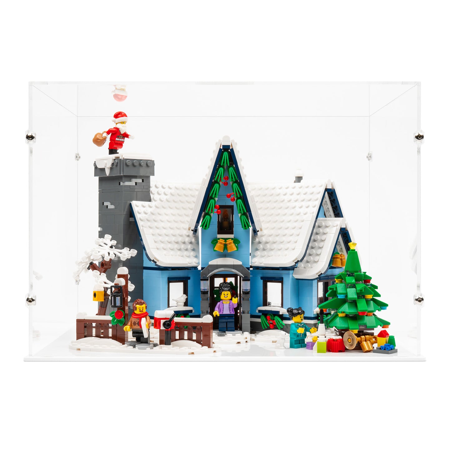 Front view of LEGO 10293 Santa’s Visit Display Case.