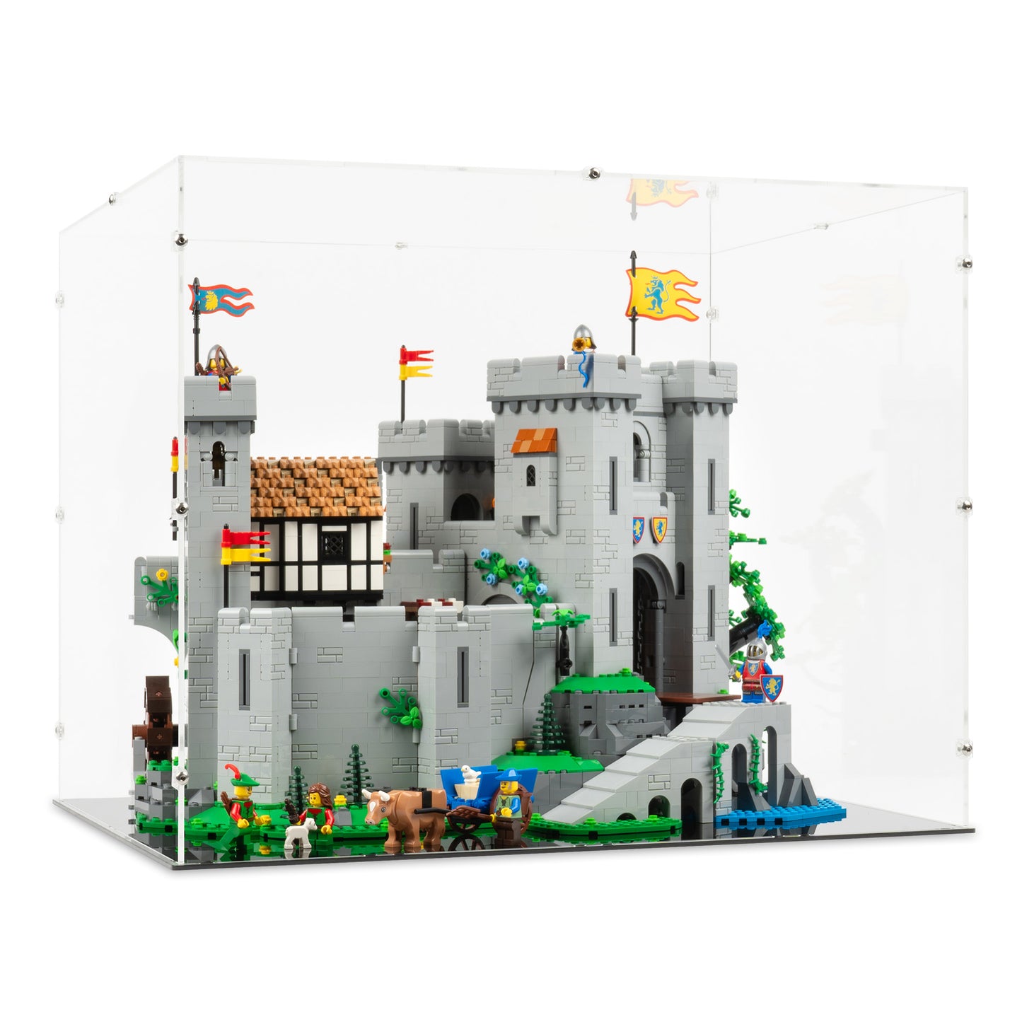 Angled view of LEGO 10305 Lion Knights' Castle Closed Display Case.