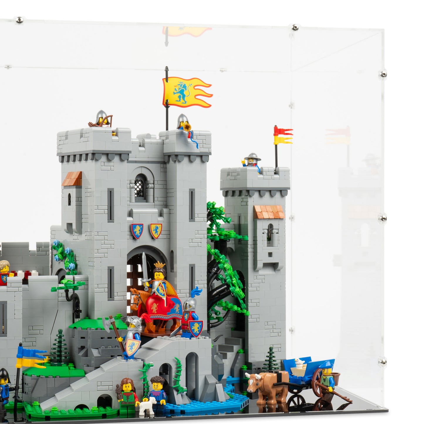 Top fitting detail view of LEGO 10305 Lion Knights' Castle Open Display Case.