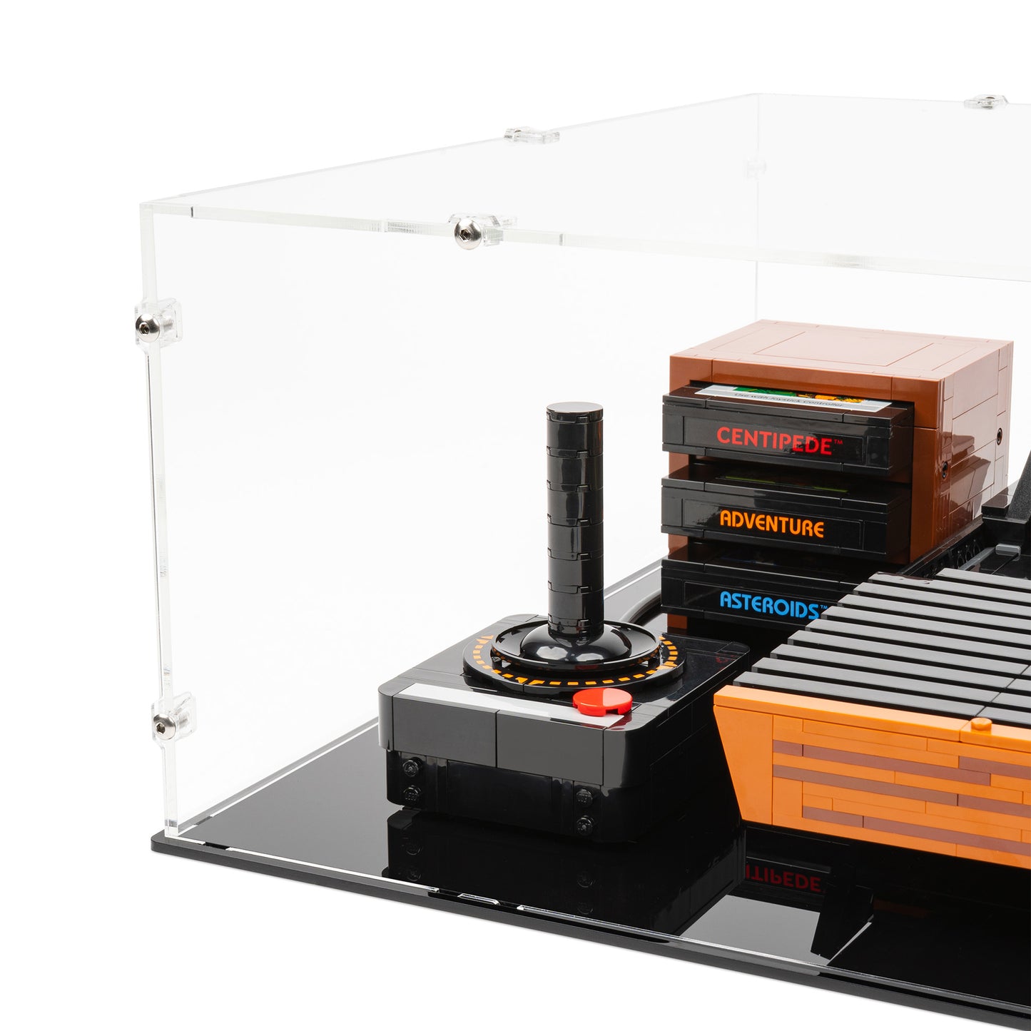 Fitting detail view of LEGO 10306 Atari 2600 Display Case.