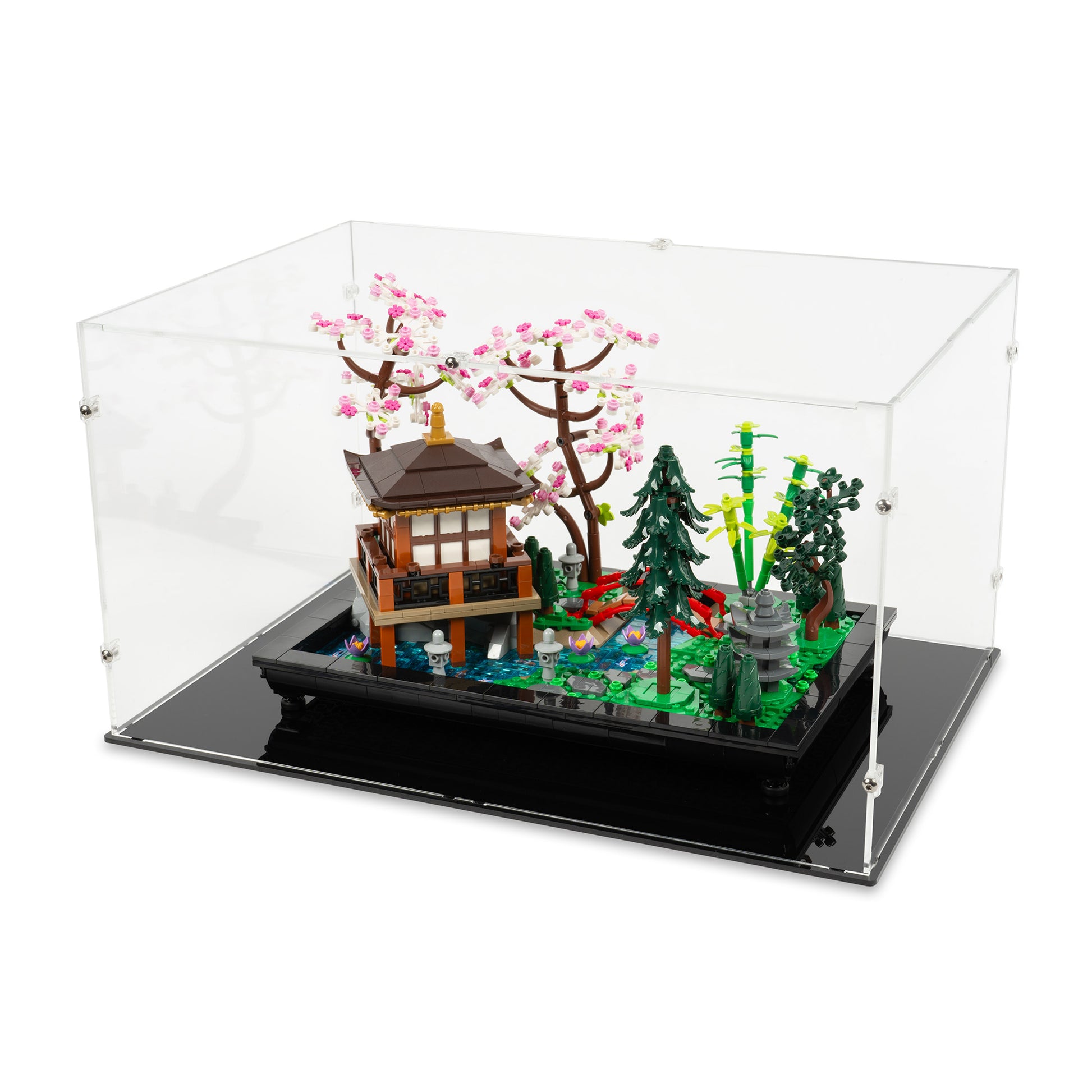 Angled top view of LEGO 10315 Tranquil Garden Display Case.