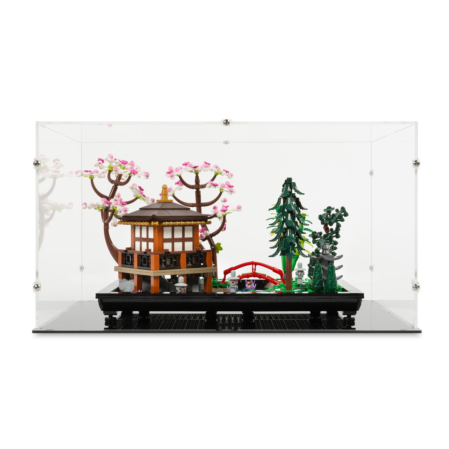 Front view of LEGO 10315 Tranquil Garden Display Case.